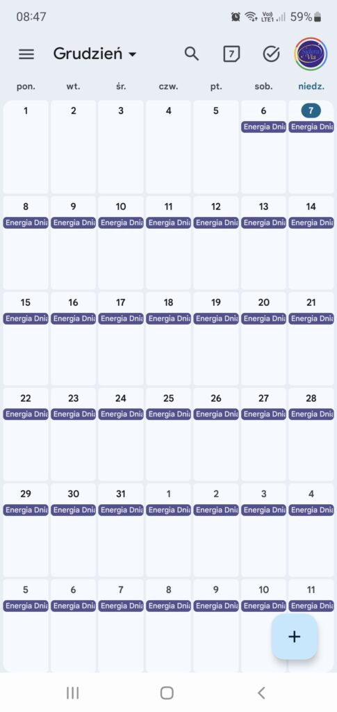 Widok miesiąca Google Calendar - Android