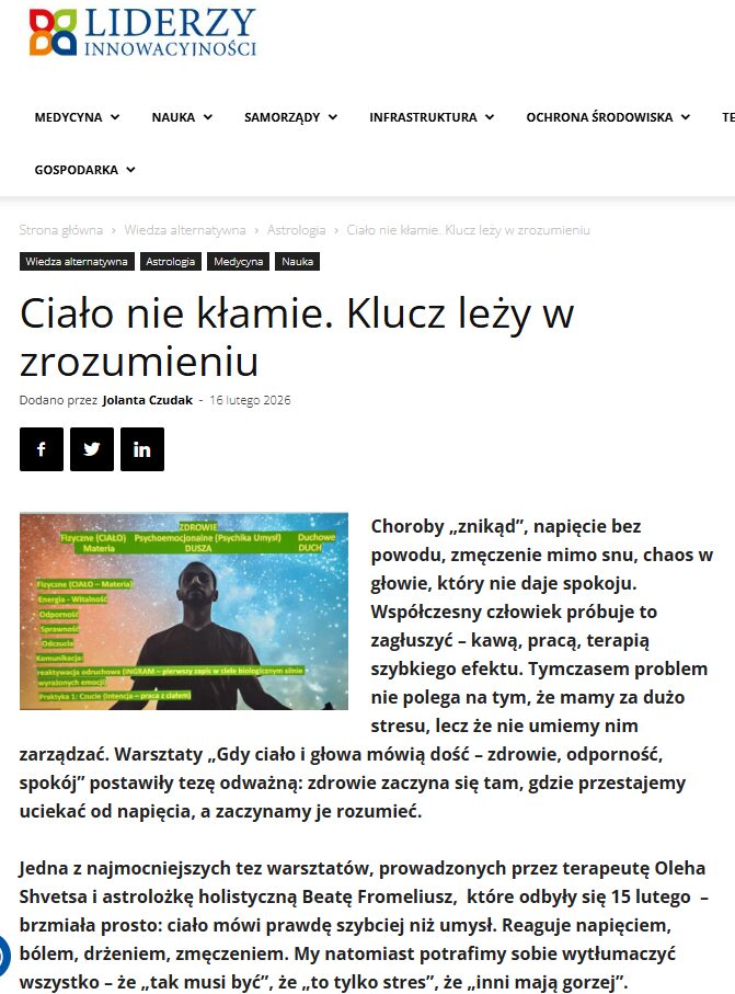 Artykuł o warsztacie w Liderzy Innowacyjności